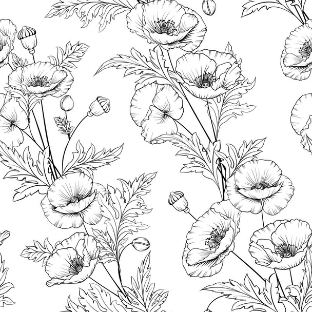Seamless pattern from flowers of poppies on a white background. - Vector, Image