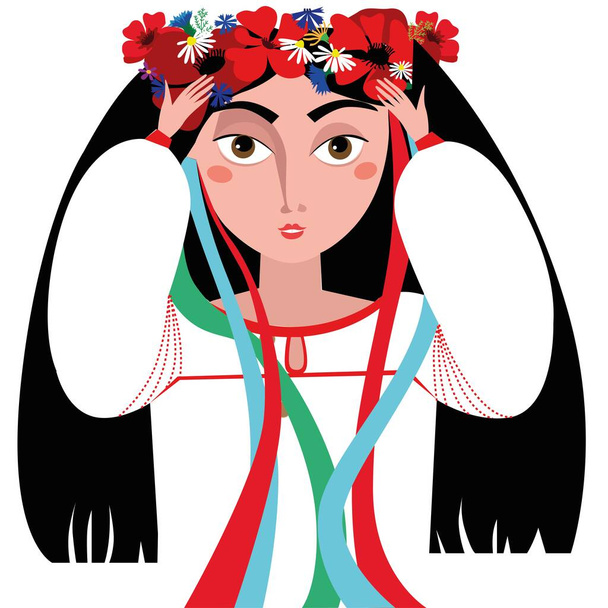 Stylized graphic image of a beautiful Ukrainian woman in a wreath - Vector, Image