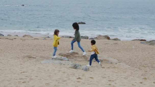 I bambini stanno giocando sulla spiaggia  - Filmati, video