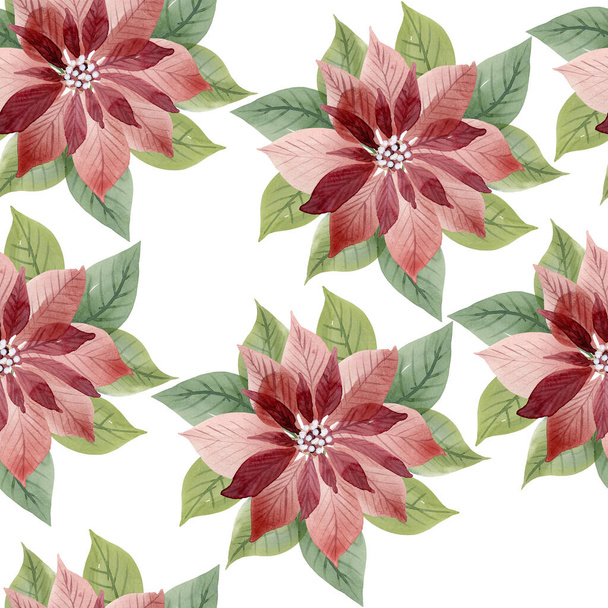 Christmas seamless background with poinsettia - Foto, Imagen