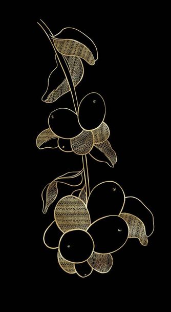 Altın süs bitkileriyle dekoratif çizim. Kar böğürtlenleri. - Fotoğraf, Görsel