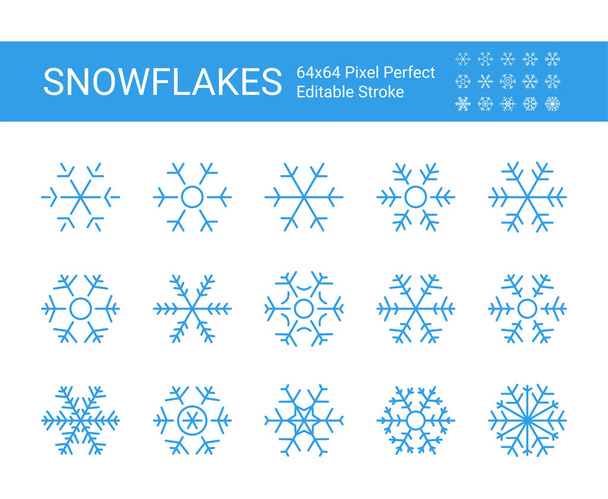 Icon set of snowflakes. Editable vector stroke. Pixel perfect. - Vektor, obrázek