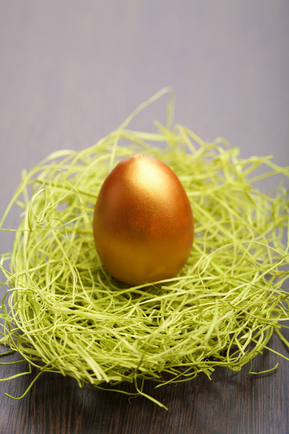 Golden easter egg in nest - Photo, Image