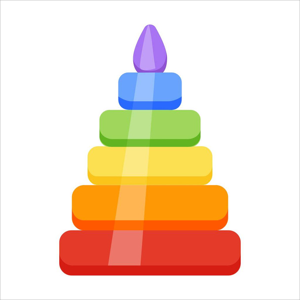 Rainbow pyramid. Childrens plastic toy. Cartoon style. Vector illustration.  - Вектор, зображення