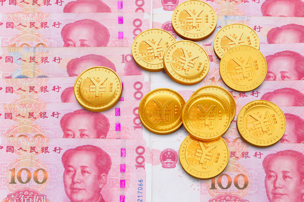 valuta digitale nazionale della Cina o nuova valuta digitale Yuan della Cina sulla banconota, rendering 3d - Foto, immagini