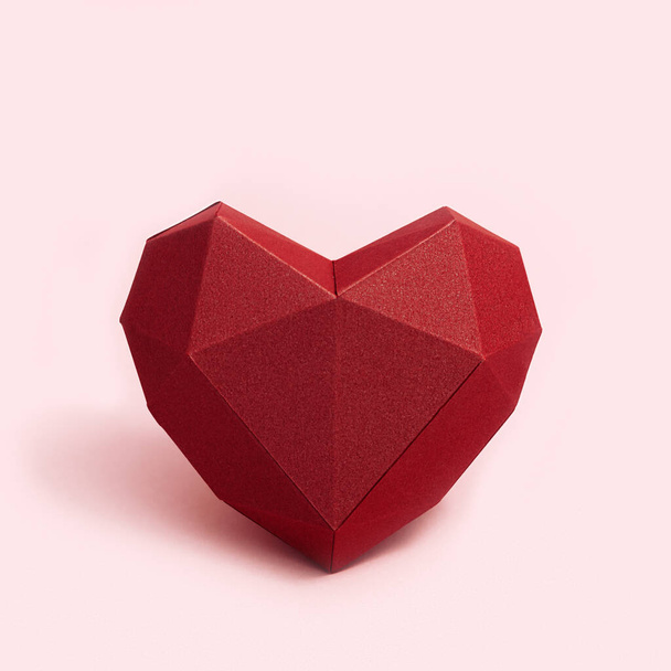 Volumetric paper heart red colored. Greeting card or invitation for wedding cards or Valentines Day. Pastel colors. - Photo, Image