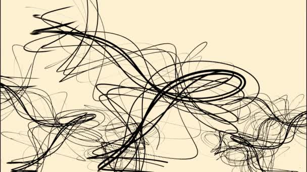 Tangled narrow black lines on a beige background. Design. Backwards process of drawing twisting pattern of black stripes. - Footage, Video
