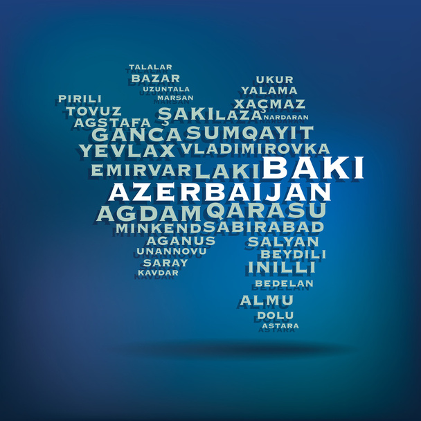 都市の名前で作られたアゼルバイジャンの地図 - ベクター画像