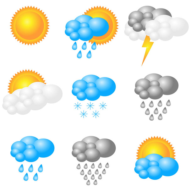 Weather icons.Set of weather forecast icons 3D .Vector illustration. - Vektori, kuva