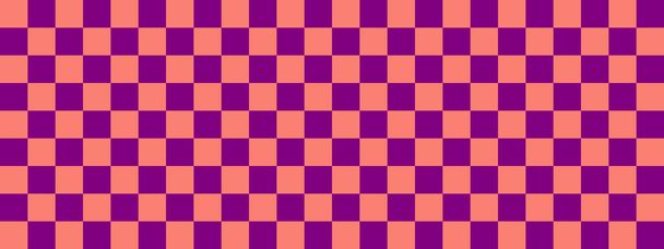 Checkerboard banner. Purple and Salmon colors of checkerboard. Small squares, small cells. Chessboard, checkerboard texture. Squares pattern. Background. Repeatable texture. - Photo, Image