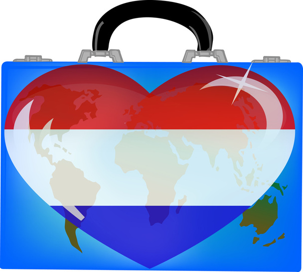 Ilustración vectorial una maleta con globo y corazón holland en un
 - Vector, Imagen