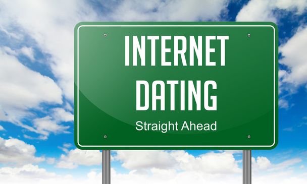 Internet dating op groene snelweg wegwijzer. - Foto, afbeelding