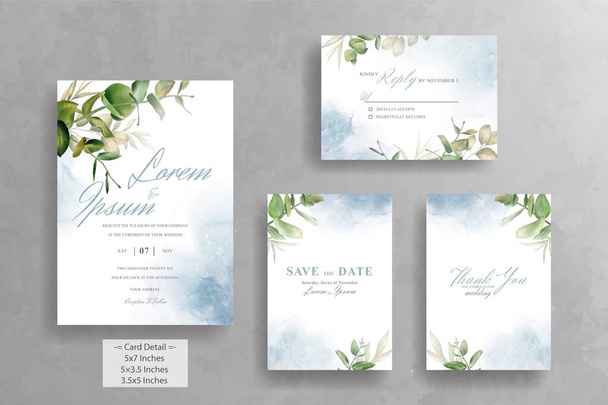 Set di elegante acquerello Wedding Invitation Card Template con fiori verdi - Vettoriali, immagini