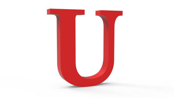 3d czerwona litera U na białym, izolowanym tle. - Zdjęcie, obraz