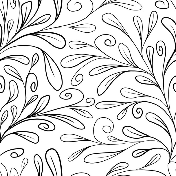 Hand drawn branches and leaves on a white background. Seamless pattern. Design for cloth, print, paper, card. - Foto, afbeelding