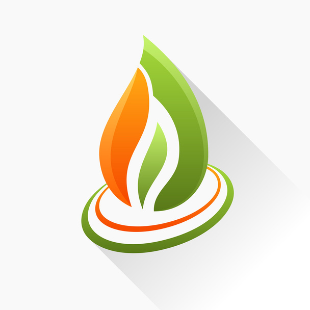 Symbole vectoriel feu. Icône en verre à flamme orange et verte avec longue
  - Vecteur, image