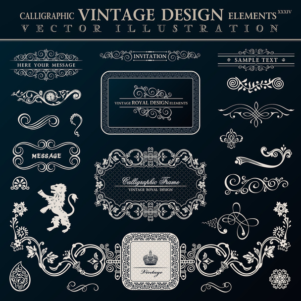 Calligraphic heraldic decor elements. Vector vintage frameworks - Vector, Image