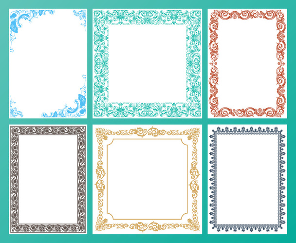 Vector color set. Ornate frames and vintage scroll elements - Vektör, Görsel