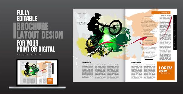Revista de impresión o libro electrónico con tema deportivo en segundo plano, vector fácil de editar - Vector, Imagen