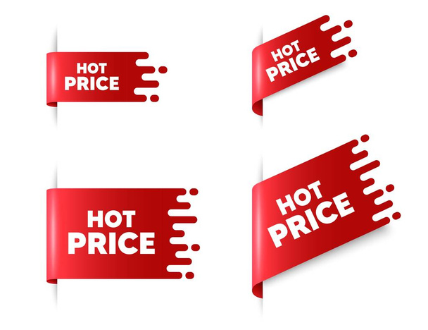 Hot Price text. Red ribbon tag banners set. Special offer Sale sign. Advertising Discounts symbol. Hot price sticker ribbon badge banner. Red sale label. Vector - Vector, imagen