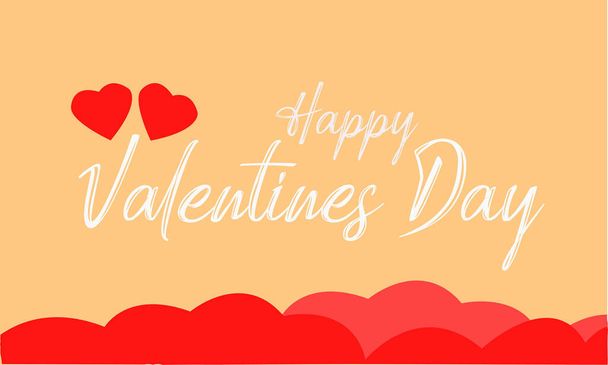 The Happy Valentine's Day white text, and red hearts isolated on a yellow background - Foto, Bild