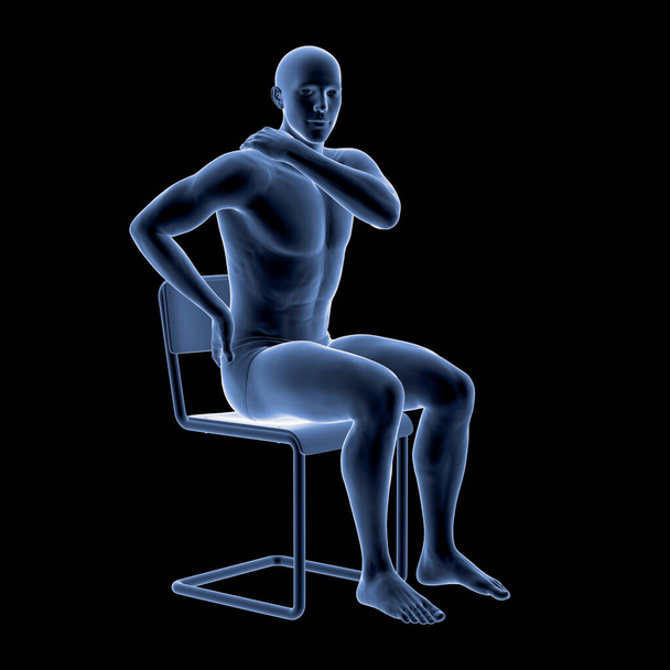 Ludzki ból kręgosłupa, ból pleców, ból pleców, konceptualna ilustracja 3D pokazująca męskie ciało cierpiące na ból pleców - Zdjęcie, obraz