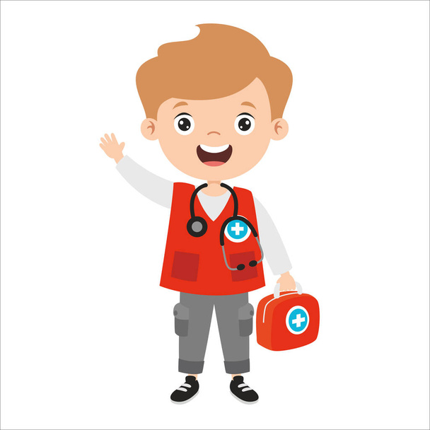 Cartoon Drawing Of A First Aid Kid - Vector, Image