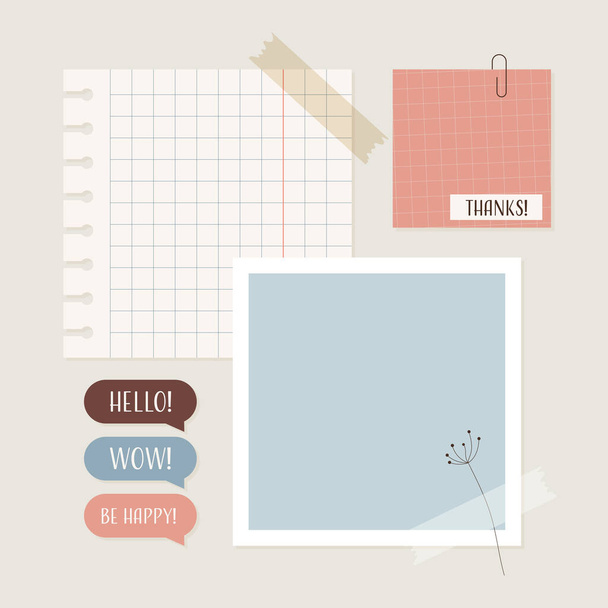 Симпатичный шаблон заметки Коллекция полосатых блокнотов и разорванных нот, используемых в дневнике - Вектор,изображение