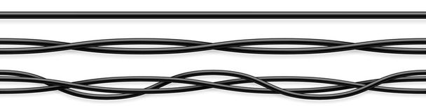 Conjunto de cabos flexíveis pretos com sombra. Fio eléctrico. Poder realista ou cabo de rede. Ilustração vetorial. - Vetor, Imagem