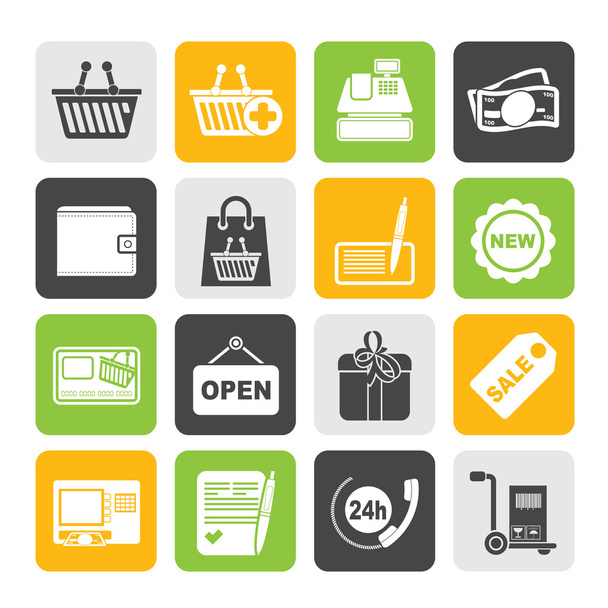 Silhouette shopping and retail icons - Vector, Image