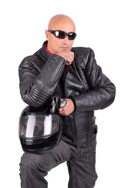 Biker em jaqueta de couro
 - Foto, Imagem