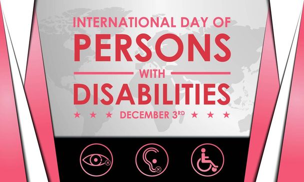 Международный день людей с ограниченными возможностями. 3 декабря. Роскошный фон, поздравительная открытка, письмо, плакат или баннер. С землей, инвалидной коляской и значком инвалидности - Вектор,изображение