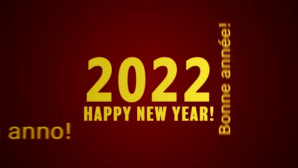 赤い背景と異なる言語で金で新年を祝うメッセージとワードクラウドのビデオアニメーション-新しい年を表します2022 - 映像、動画