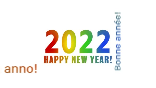 Animation vidéo d'un nuage de mots avec le message bonne année en coloré sur fond blanc et dans différentes langues - représente la nouvelle année 2022 - Séquence, vidéo