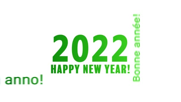 白い背景と異なる言語で緑のメッセージ幸せな新年とワードクラウドのビデオアニメーション-新しい年を表します2022 - 映像、動画