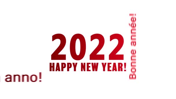 Βίντεο animation μιας λέξης σύννεφο με το μήνυμα ευτυχισμένο το νέο έτος σε κόκκινο πάνω από λευκό φόντο και σε διαφορετικές γλώσσες - αντιπροσωπεύει το νέο έτος 2022 - Πλάνα, βίντεο