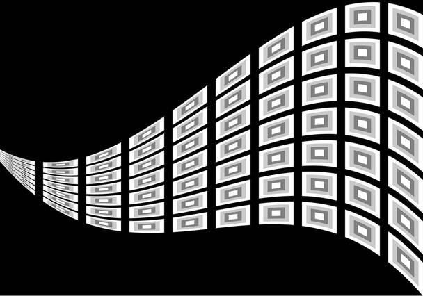 Tausta kultaisia neliöitä muodossa valonsäde mustalla pohjalla. Kyberavaruus - Vektori, kuva