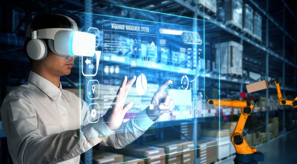 Tecnología de realidad virtual futura para la gestión innovadora de almacenes VR - Foto, imagen