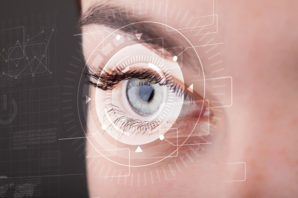 Cyber girl with technolgy eye looking - Photo, image