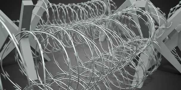 zoom on barbed wire with a focus effect - 3D Rendering - Photo, Image