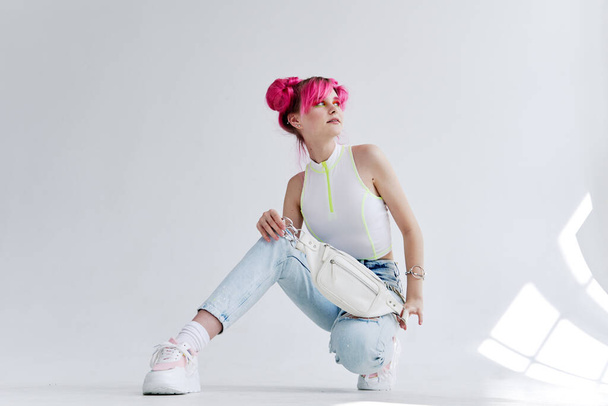 fashionable woman in youth clothing collage Acid style design - Valokuva, kuva