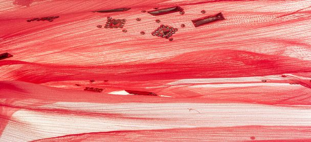 Hintergrunddesign Textur, Seidenmuster, rosa Stoff mit aufgeklebten dekorativen facettierten Steinen - Foto, Bild