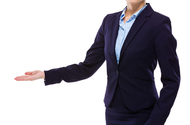 Businesswoman with hand showing blank sign - Foto, imagen