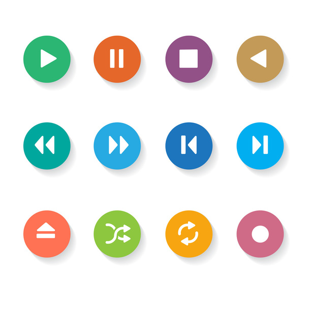 Set of 12 Media Buttons. - Vector, Image
