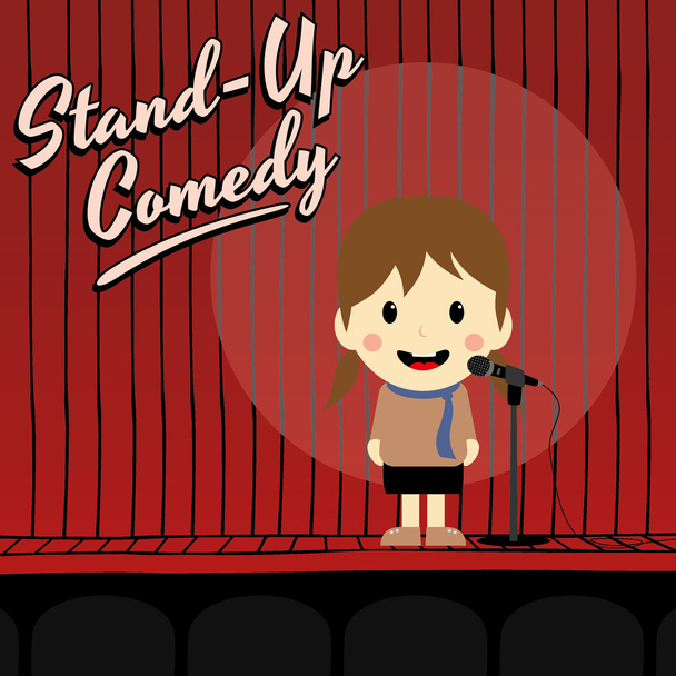 Female stand up comedian cartoon - Vector, Image