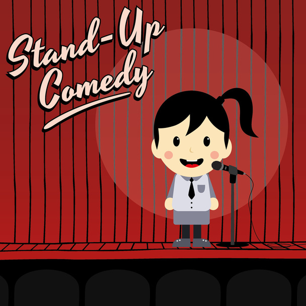 Feminino stand up comediante desenho animado
 - Vetor, Imagem