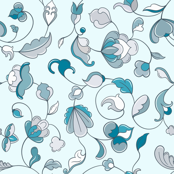Floral abstract seamless pattern in winter blue colors. Vector background illustration. - Vector, imagen