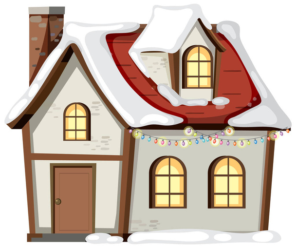 Huis bedekt met sneeuw op witte achtergrond illustratie - Vector, afbeelding