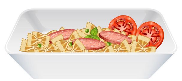 Farfalle de pasta con ilustración de salami y tomate - Vector, imagen