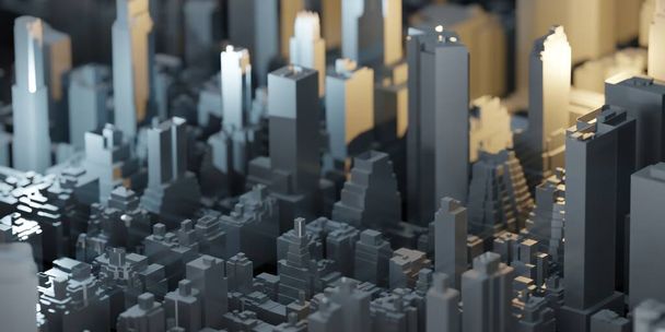 小さなモデルの町ニューヨーク市のおもちゃの建物の街の風景高層ビルの航空ビュー3Dイラスト - 写真・画像